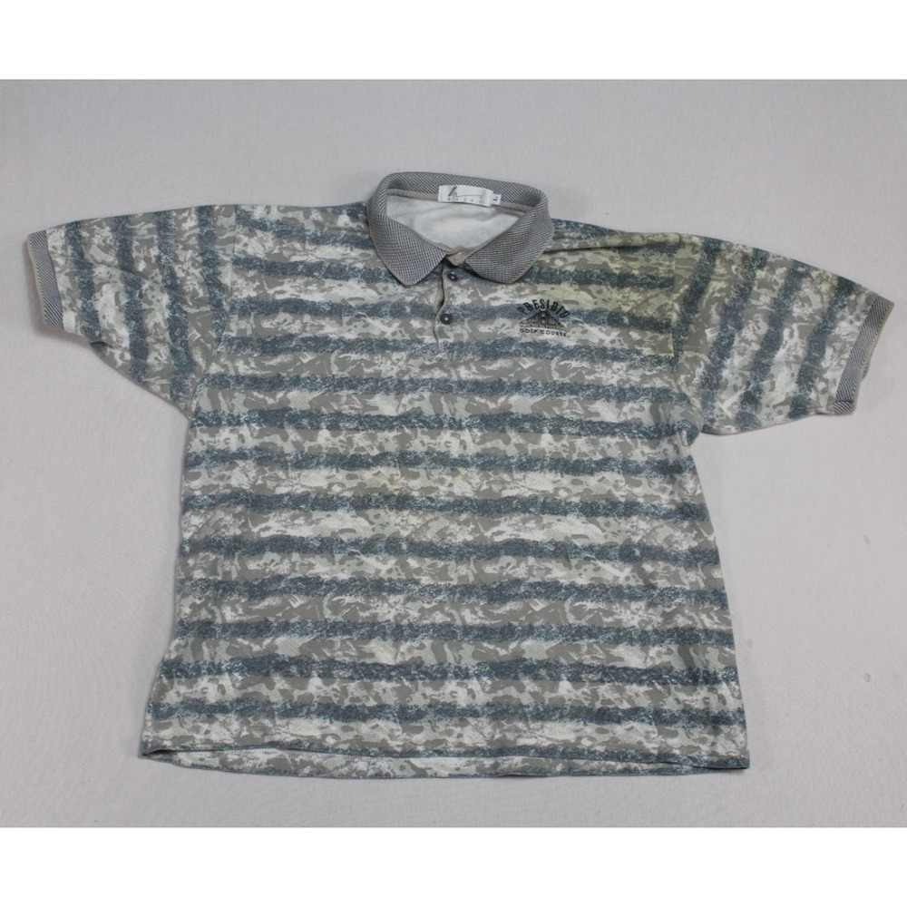 Haley Men Gray Polo Shirt Striped Vintage Short Sleeve Collar Size Large